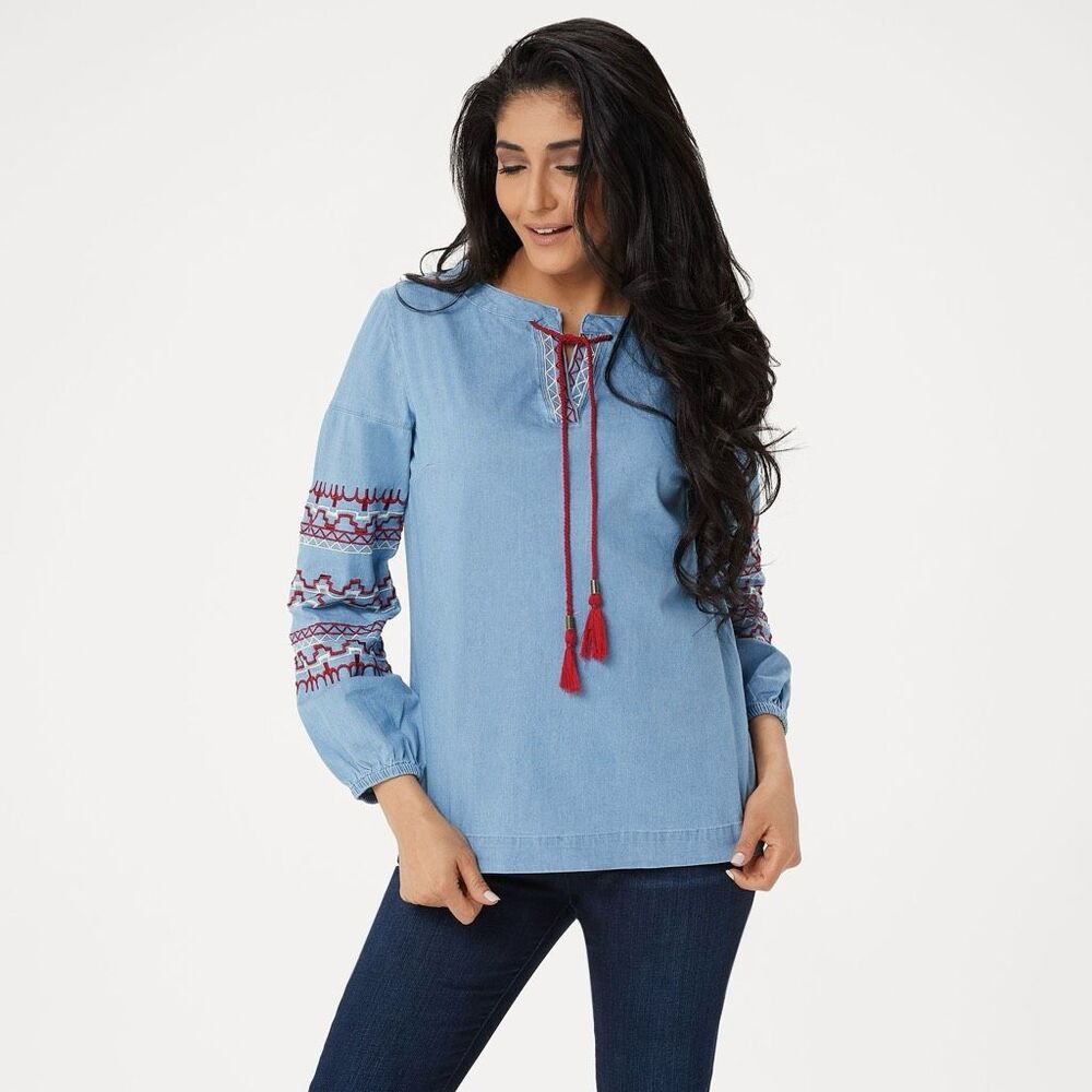 Brooke Shields Timeless Boho Embroidery Tunic Top Size M